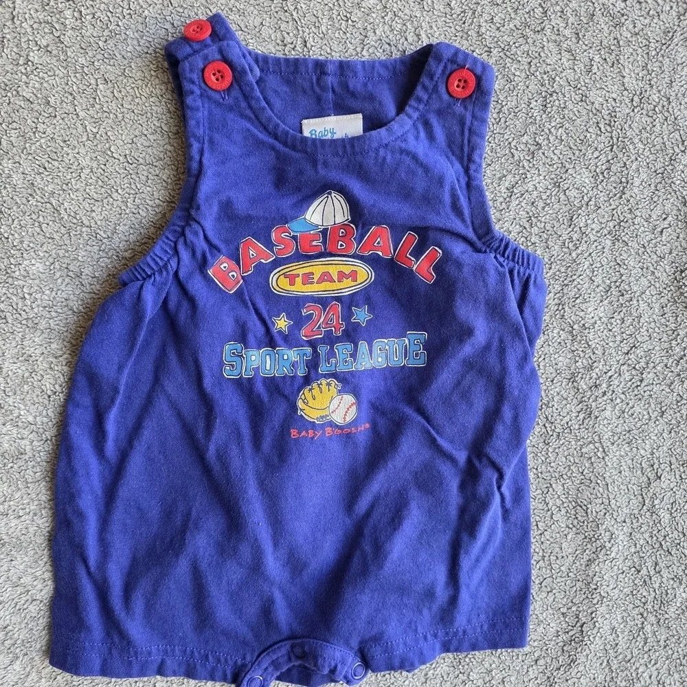 Vintage 90s Oshkosh B'gosh Baseball Theme‎ One Piece Jumper Overalls 3-6 Months